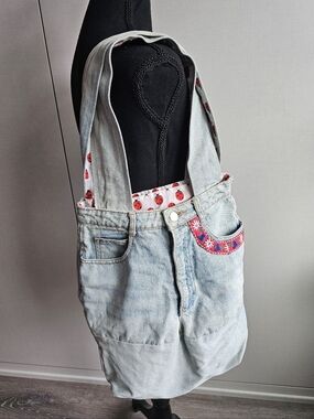 ❤️ Upcycled Mariposa Light Blue Denim Tote with Embroidered Details